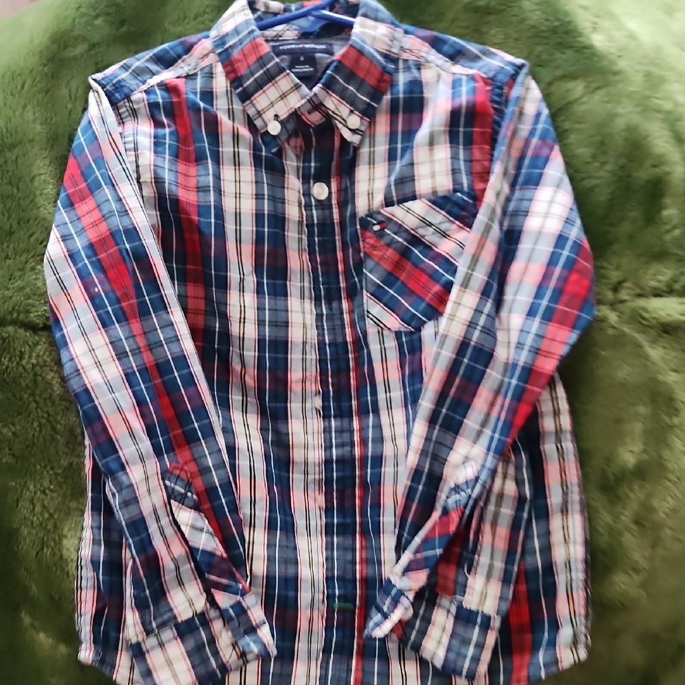 Tommy Hilfiger Red and Blue Plaid Button Down Shirt